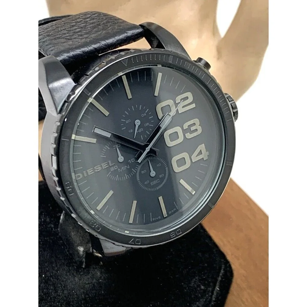 Diesel Men's Watch DZ4216 Quartz Chronograph Black Dial Leather Band 52mm